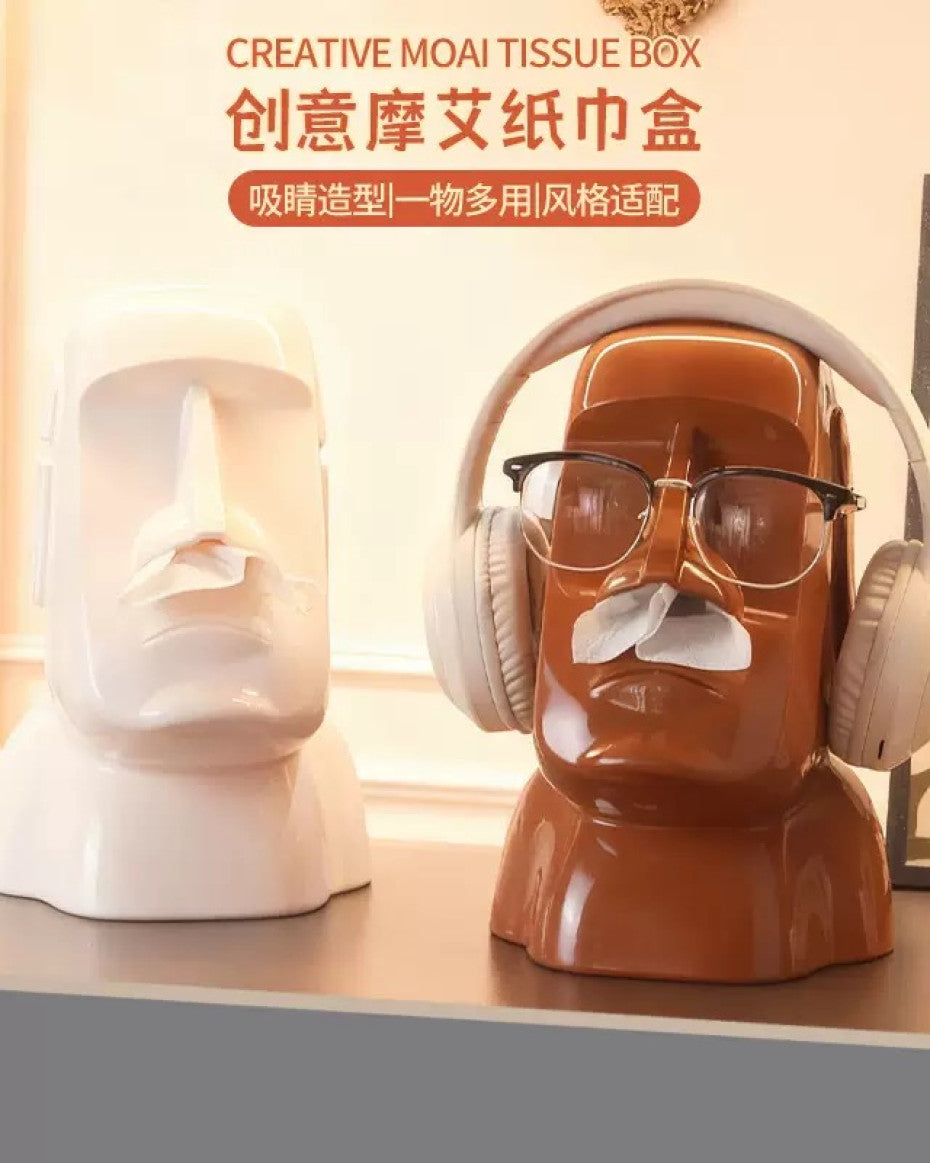 Moai stone statue tissue box